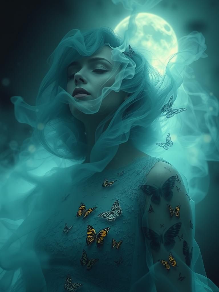 Ethereal Woman in Dreamlike, Surreal Landscape