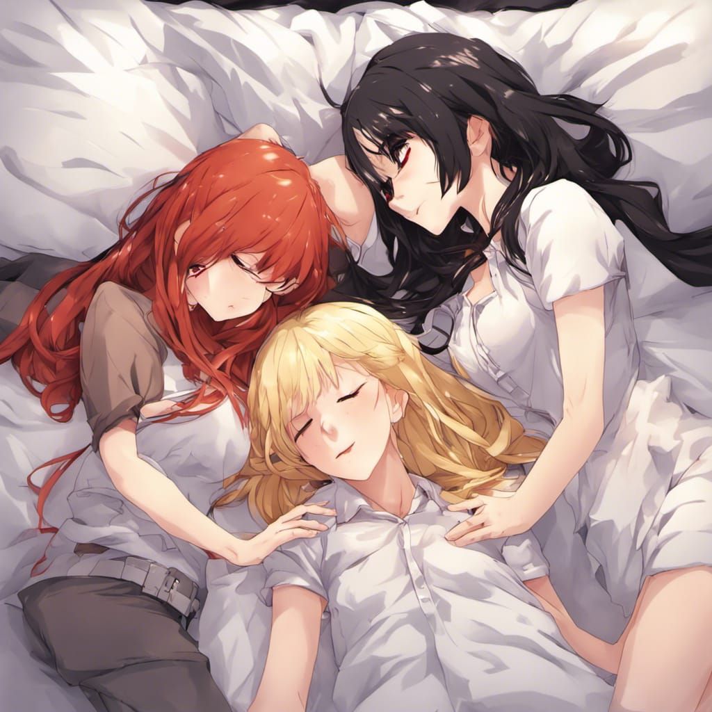 Anime Style: Three Girls Sleeping Peacefully
