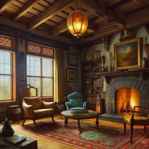 Whimsical Folk Art: Old Cat by Fire