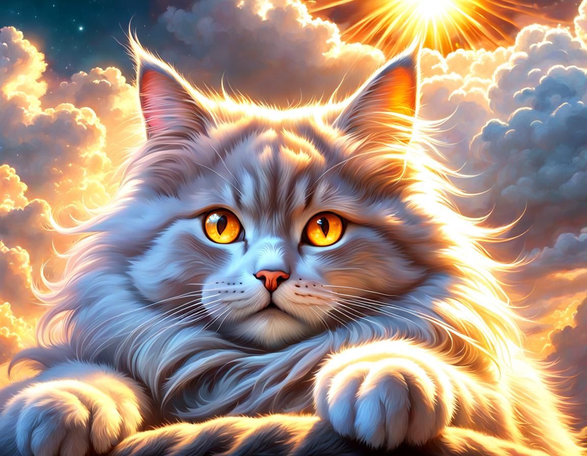 Cute Cat with Fire Eyes in Hyperrealistic Style