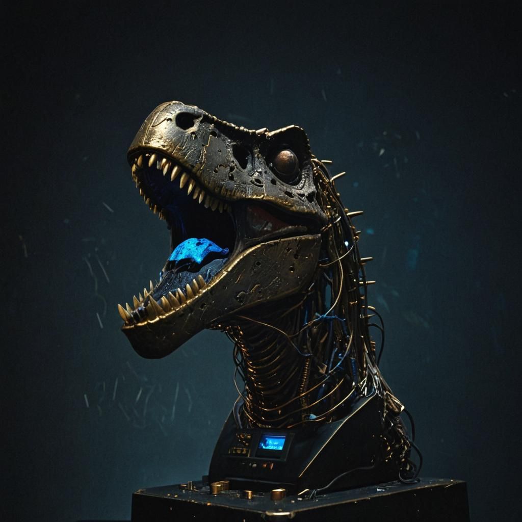 Brass Dinosaur Radio in Retro-Futuristic Style