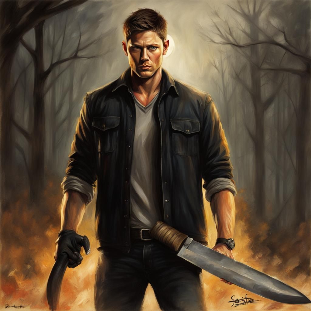 Dean Winchester with Machete: Sinister Gothic Portrait