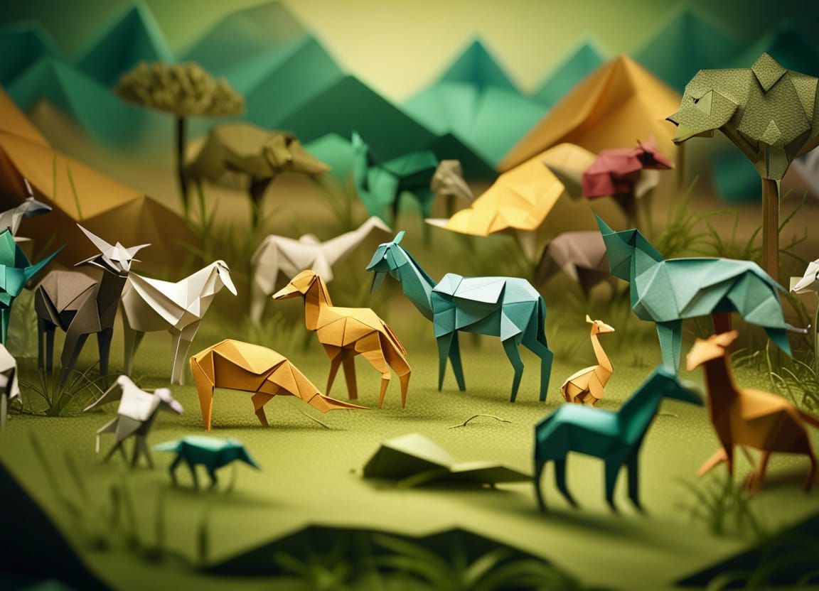 Origami Animals in African Grassland Papercraft