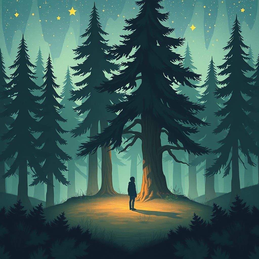 Mystical Clearing Under Stars: Art Nouveau Style