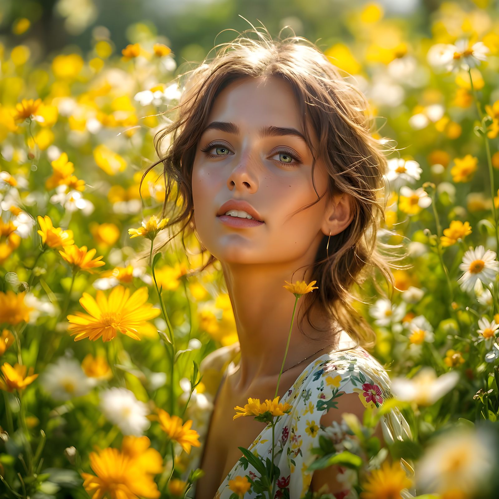 A Beautiful Girl Basks in Radiant Sunshine