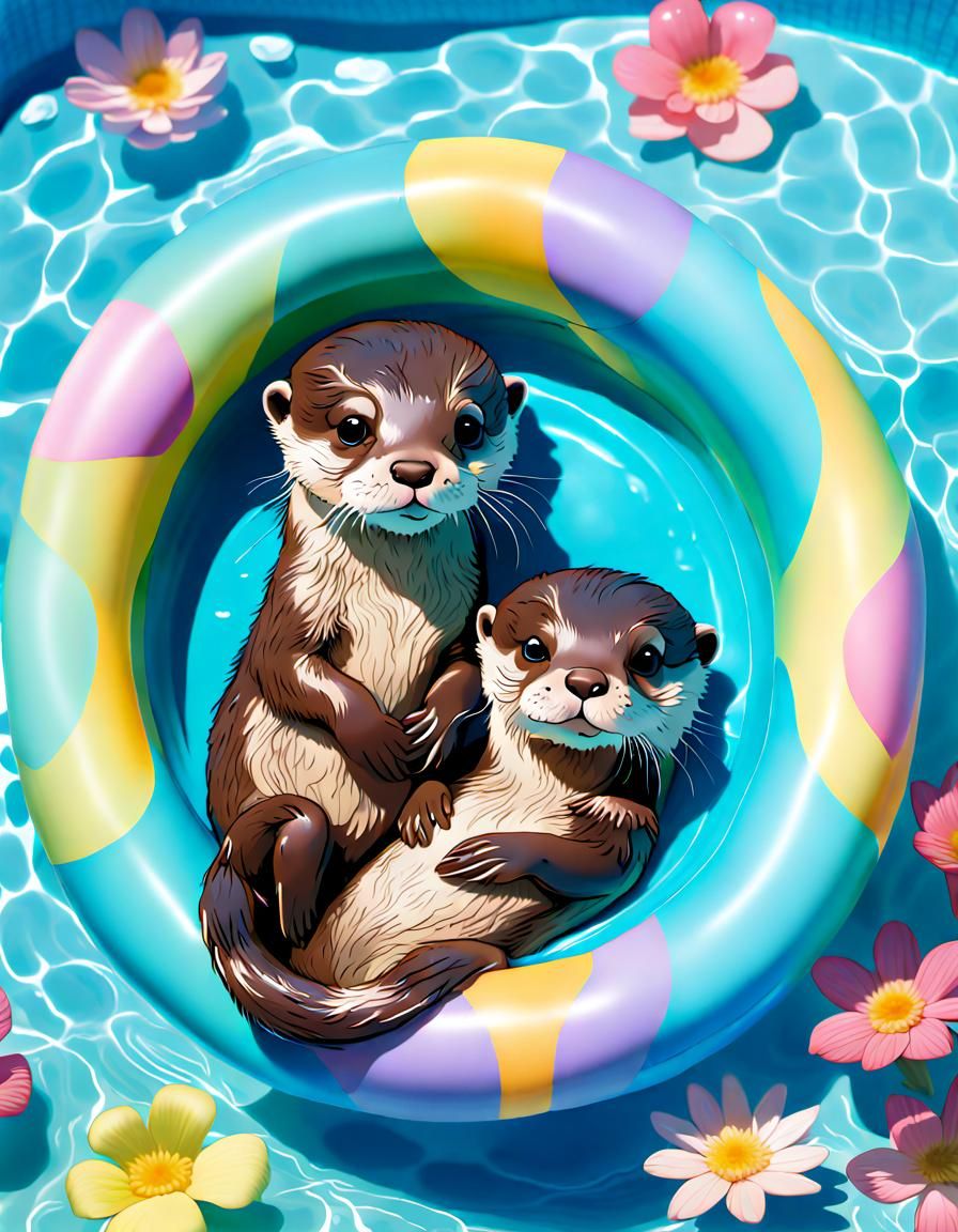 Otter Babies Relaxing in Dreamcore Kiddie Pool