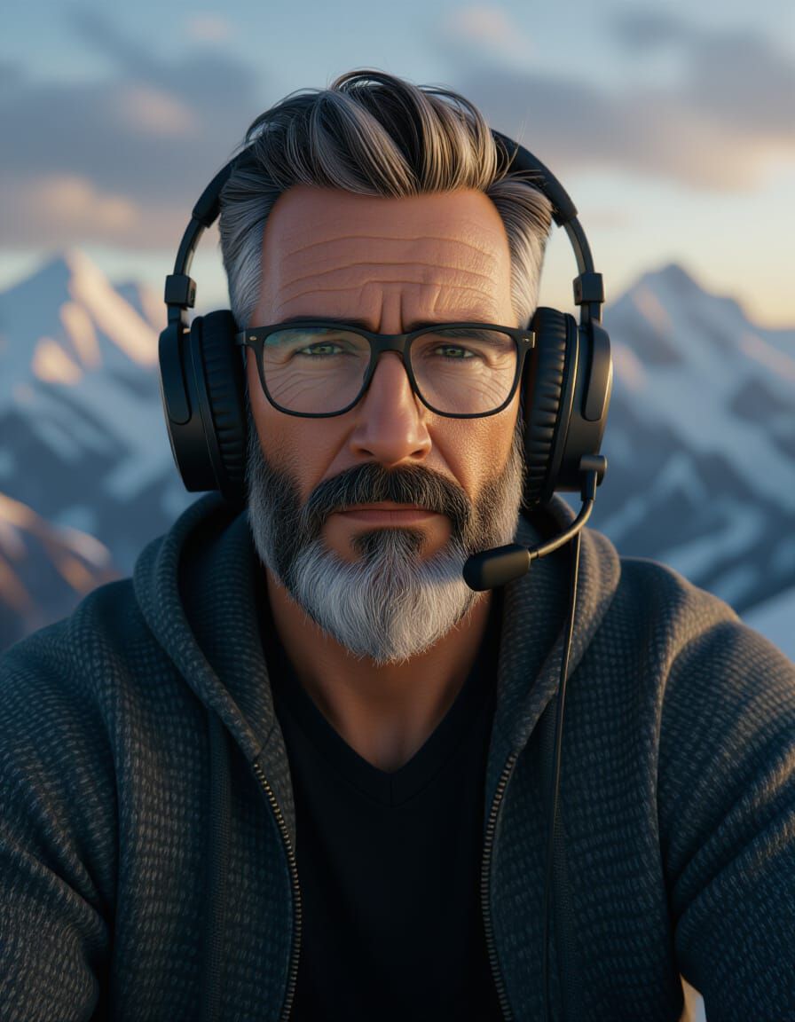 Hyper-Realistic Portrait with Mountain Backdrop