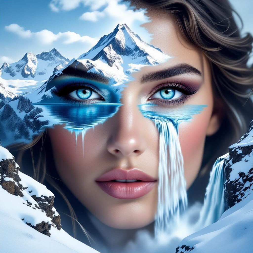 Snow Capped Mountain Double Exposure Portrait