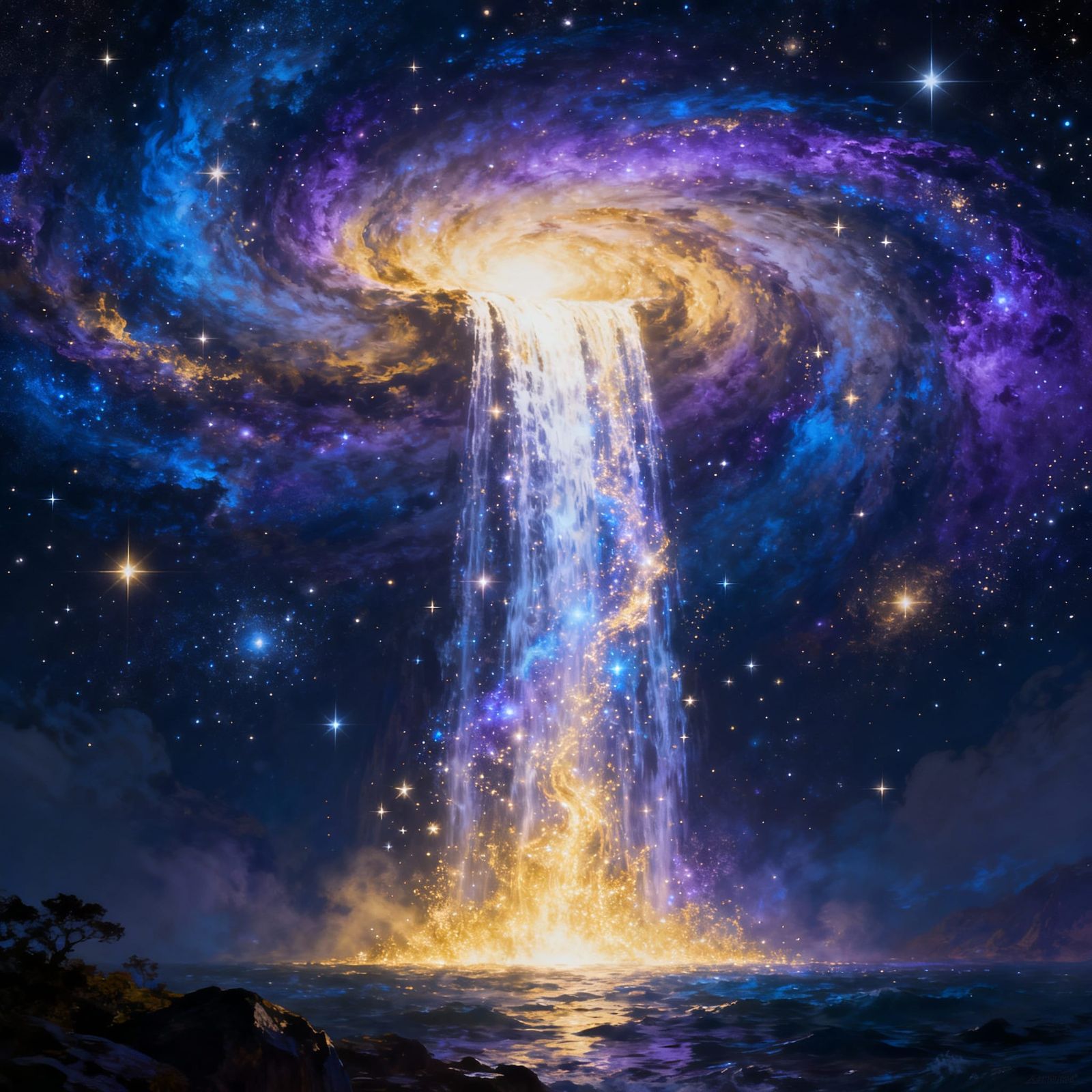 Cosmic Waterfall in Nebula Digital Matte Painting