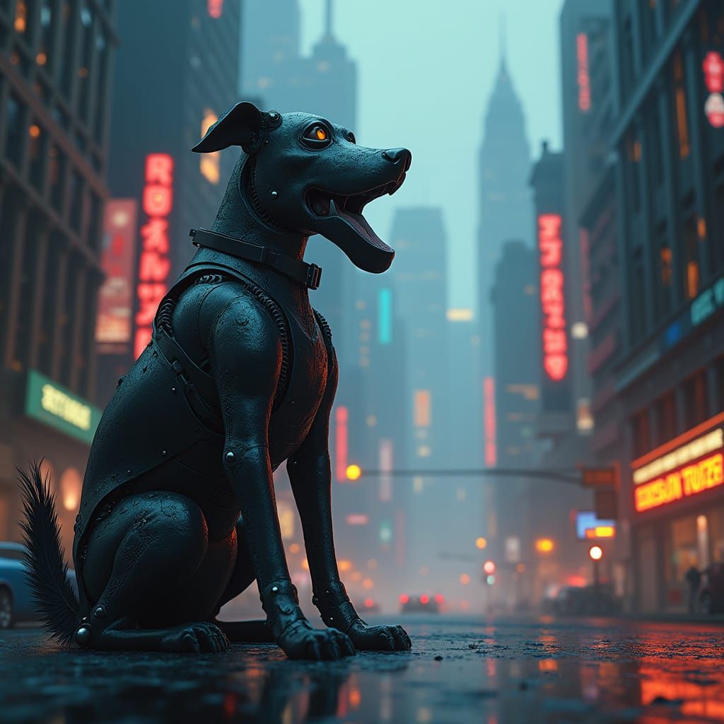 Robotic Dog Detective Movie Poster in Fantasy Concept Art St...