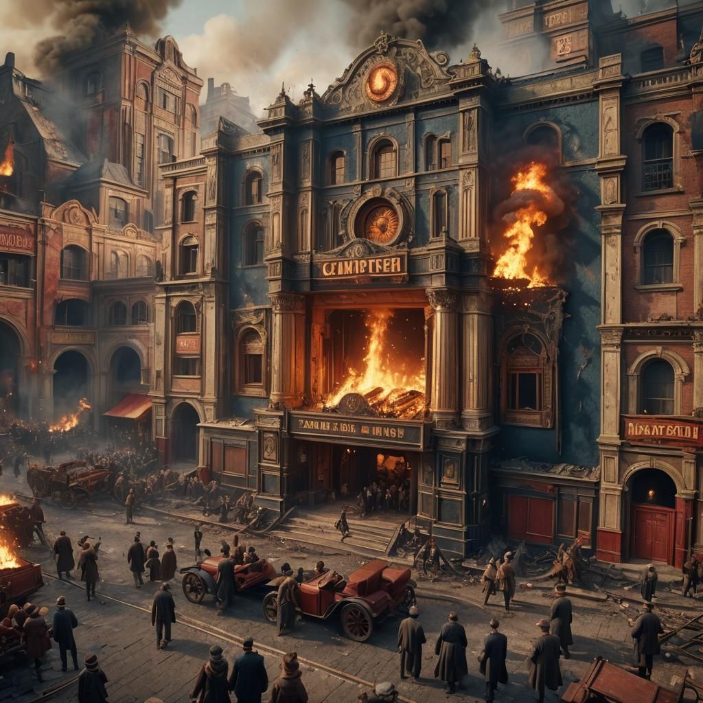 Vintage Cinema Inferno, Detailed Matte Painting, 8K