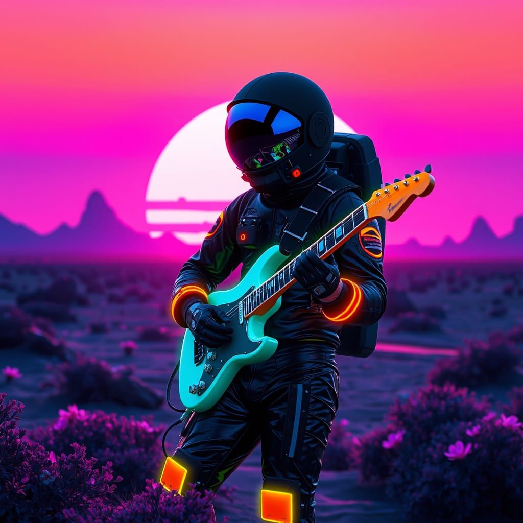 Astronaut Plays Synthwave Guitar on Alien Planet
