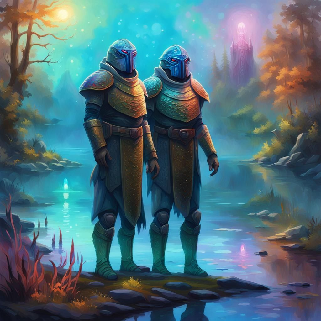 Gungans on Misty Lake Shore: Vibrant Oil Painting