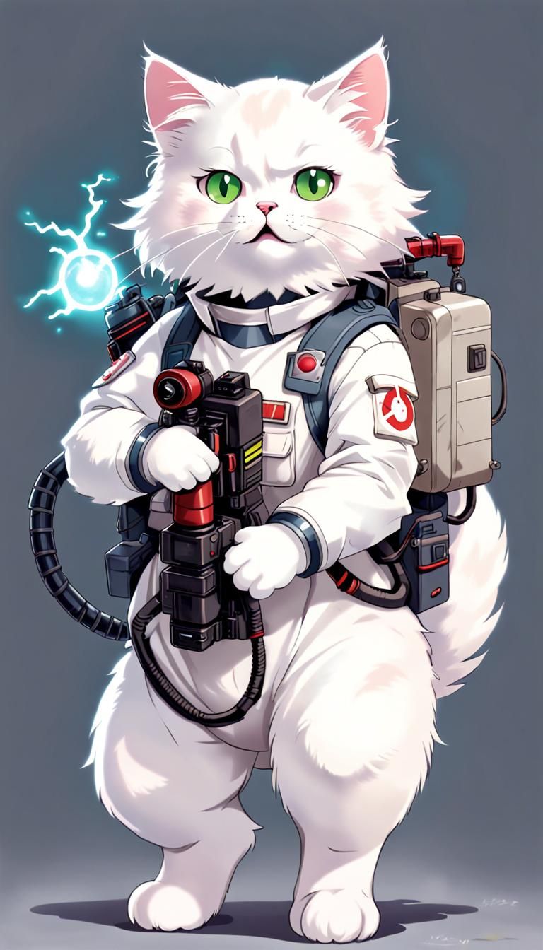 Anime Cat Ghostbuster with Proton Pack