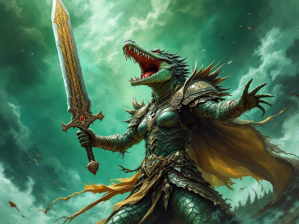 Regal Alligator Warlord in Ancient Battle Armor