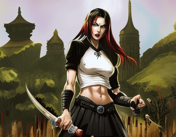 Vampire Woman in School Uniform Digital Painting