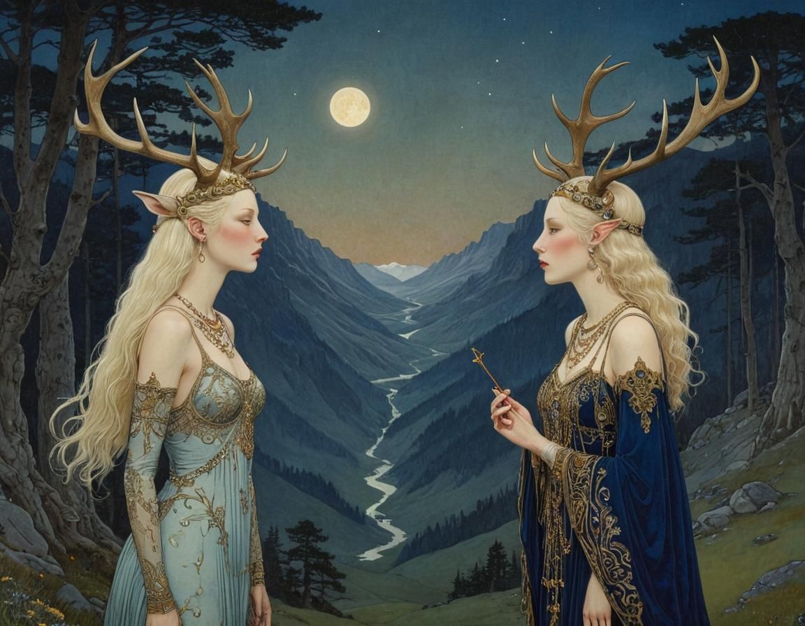 Chthonic Dream of Lovers in Art Nouveau Style