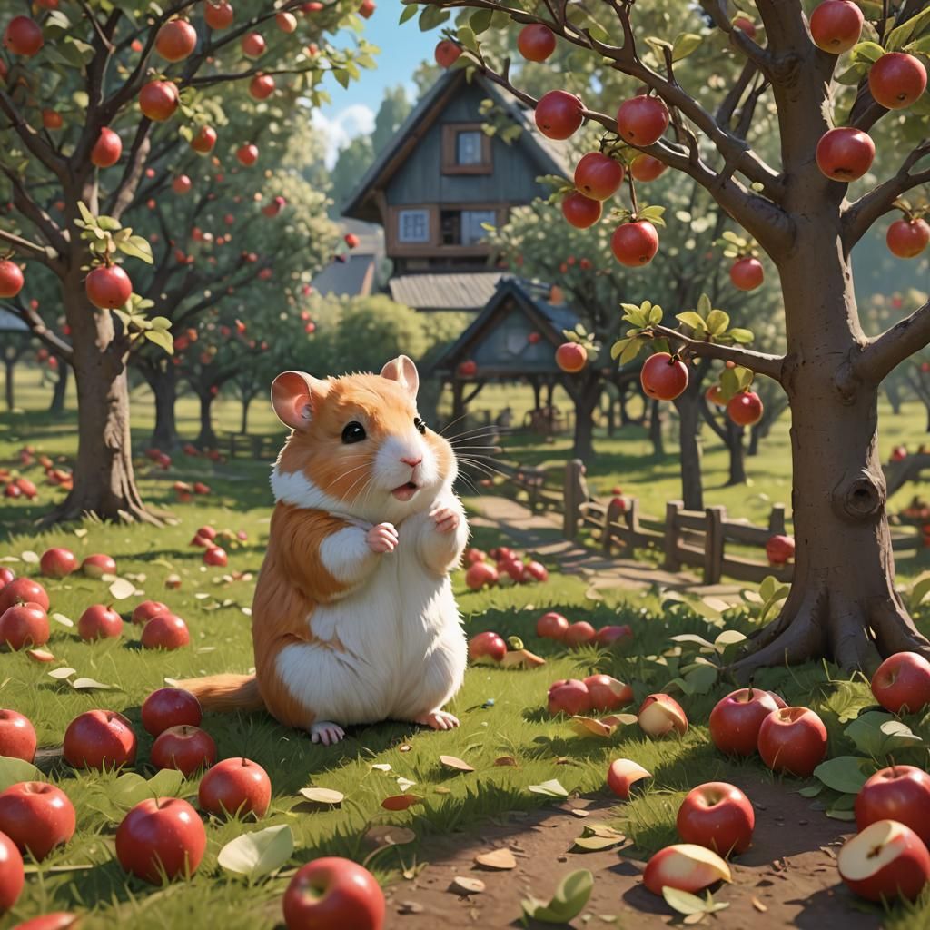 Apple Orchard Hamster in 3D Anime Art