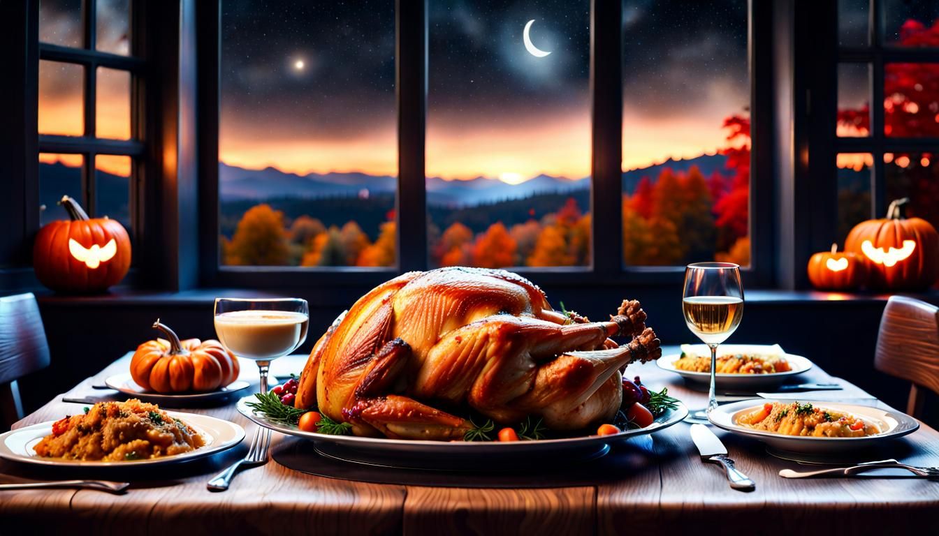 Thanksgiving Turkey Feast with Woodland Theme, Fantasy Art