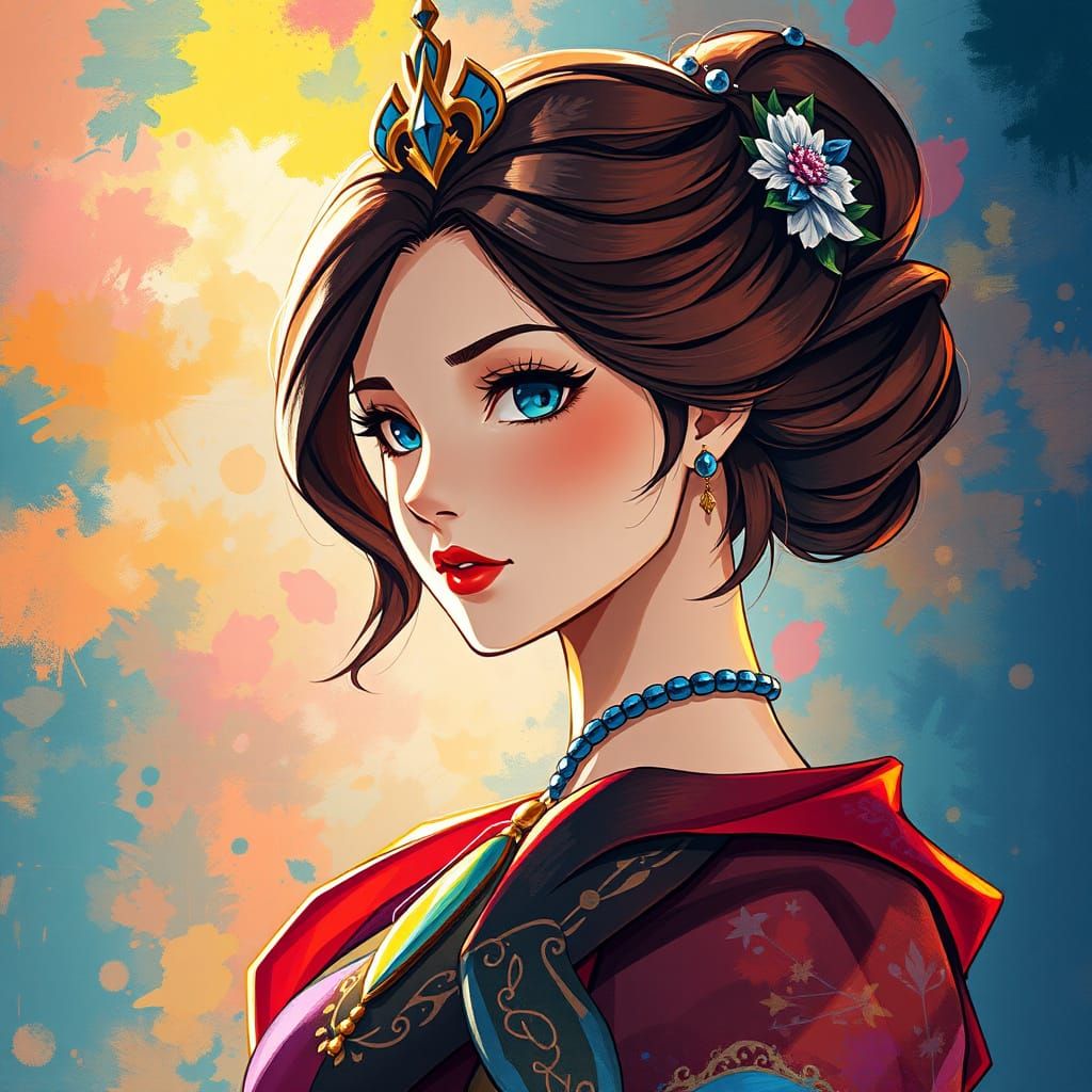 Regal Princess in Vibrant, Impressionist Style