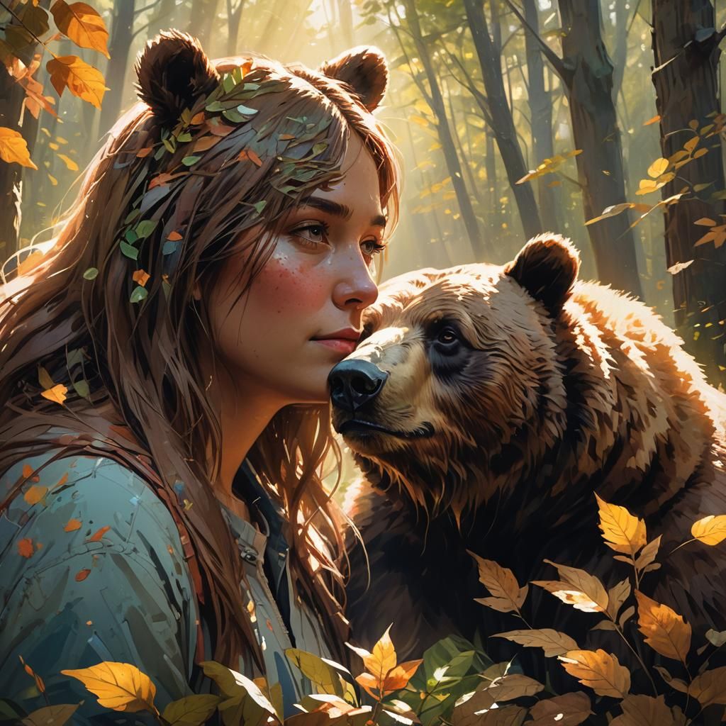 Enchanted Forest: Girl and Bear Portrait