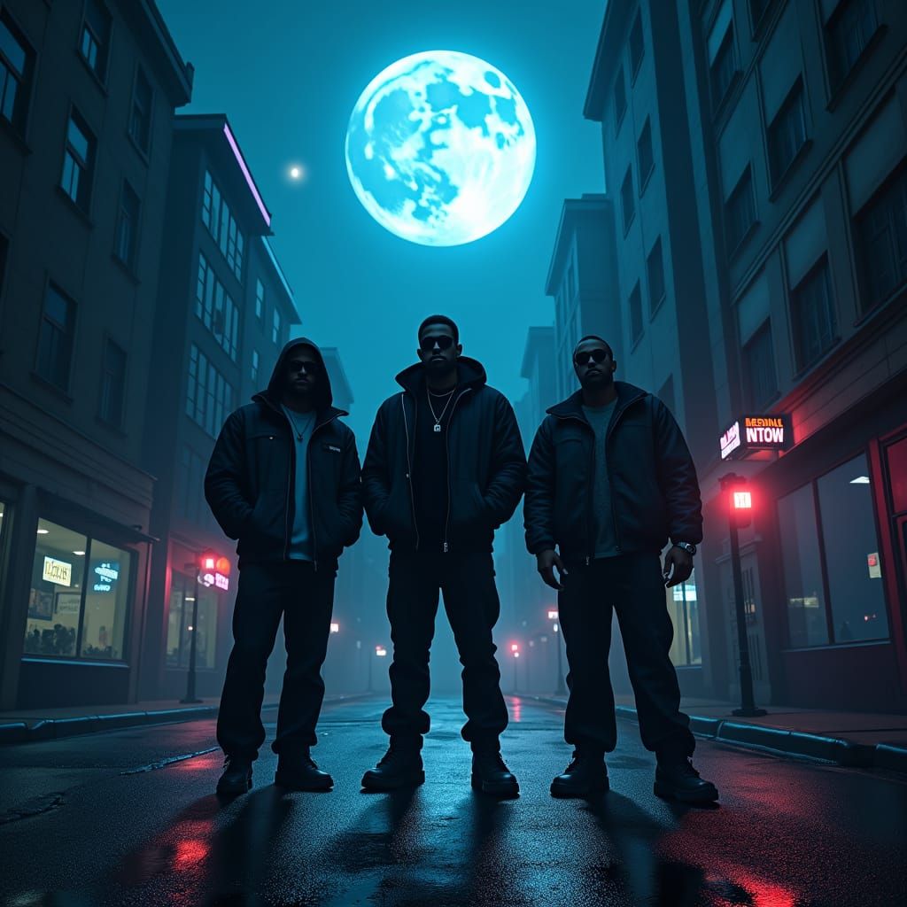 Central Cee, Lil Bibby, and Pop Smoke Under Moonlight