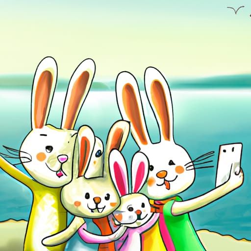 Rabbit Family Seaside Selfie: A Charming Moment