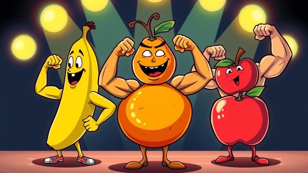 Anthropomorphic Fruit Bodybuilding Competition in Cartoon St...