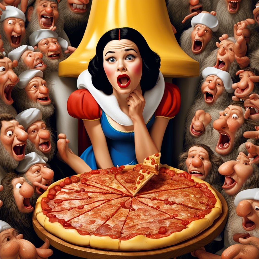 Humorous Snow White and Pizza Portrait
