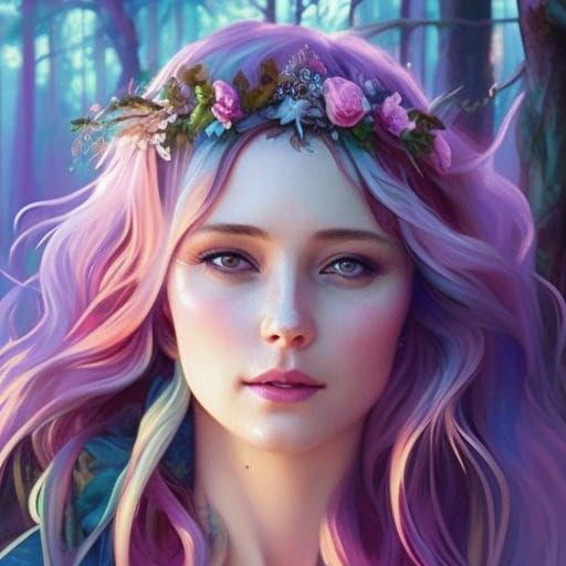 Stunning Girl in Fairy Woodland, Hyperdetailed Portrait