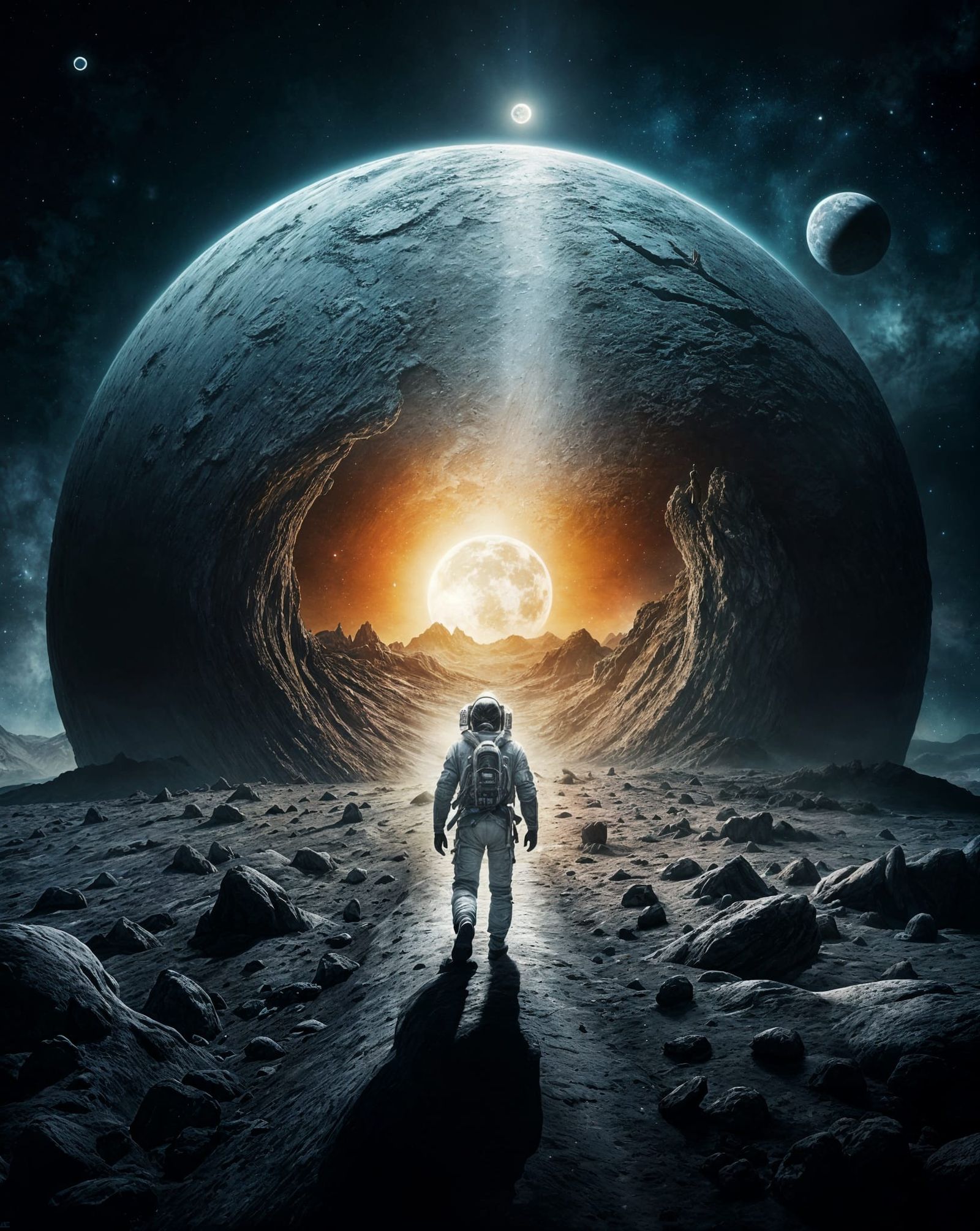 Surreal Astronaut Stands at Edge of a Cosmic Stargate