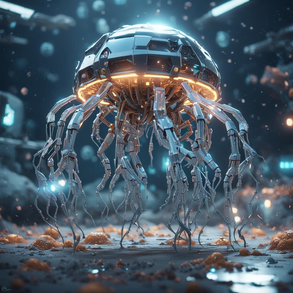 Futuristic Jellyfish Cyborg with Polished Metal Details