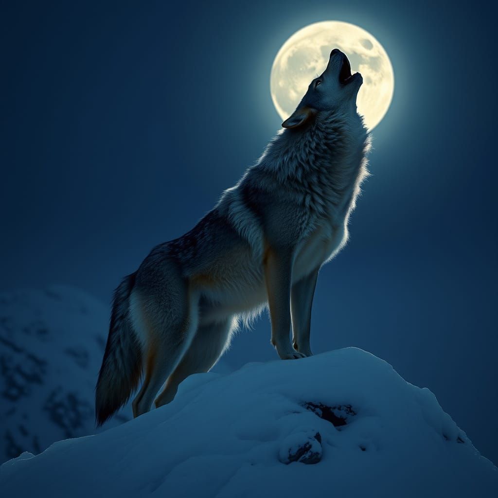 Majestic Wolf Howling at Moon in Cinematic Style