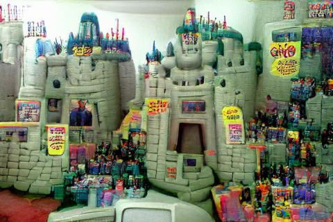 90's toy castle, evolution of an image by @torley