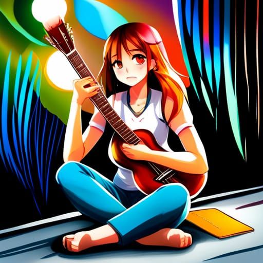 Anime Style: Girl with Guitar in Southeast Asia