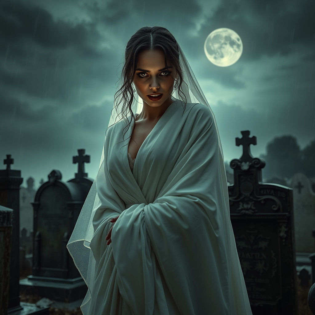 Vampire Bride Rising from the Shadows in Victorian Elegance