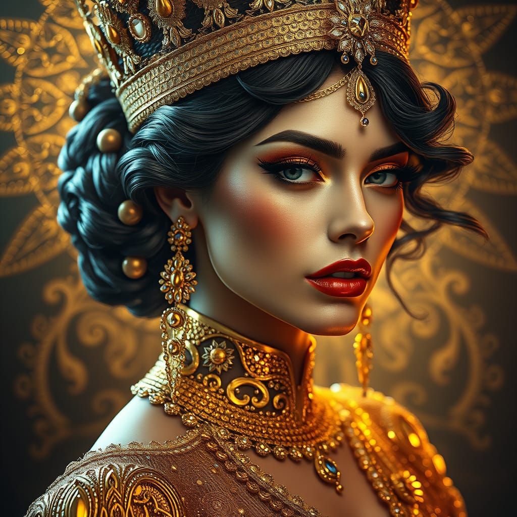 Regal Gold Goddess in Cinematic Art Nouveau Style