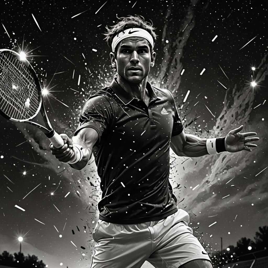 Tennis Player Under Magical Night Sky, Macro Photo