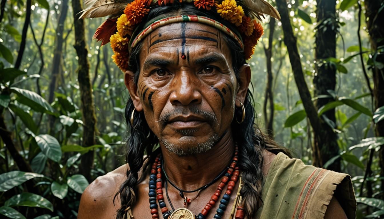 Mayan Man Portrait in Jungle Setting