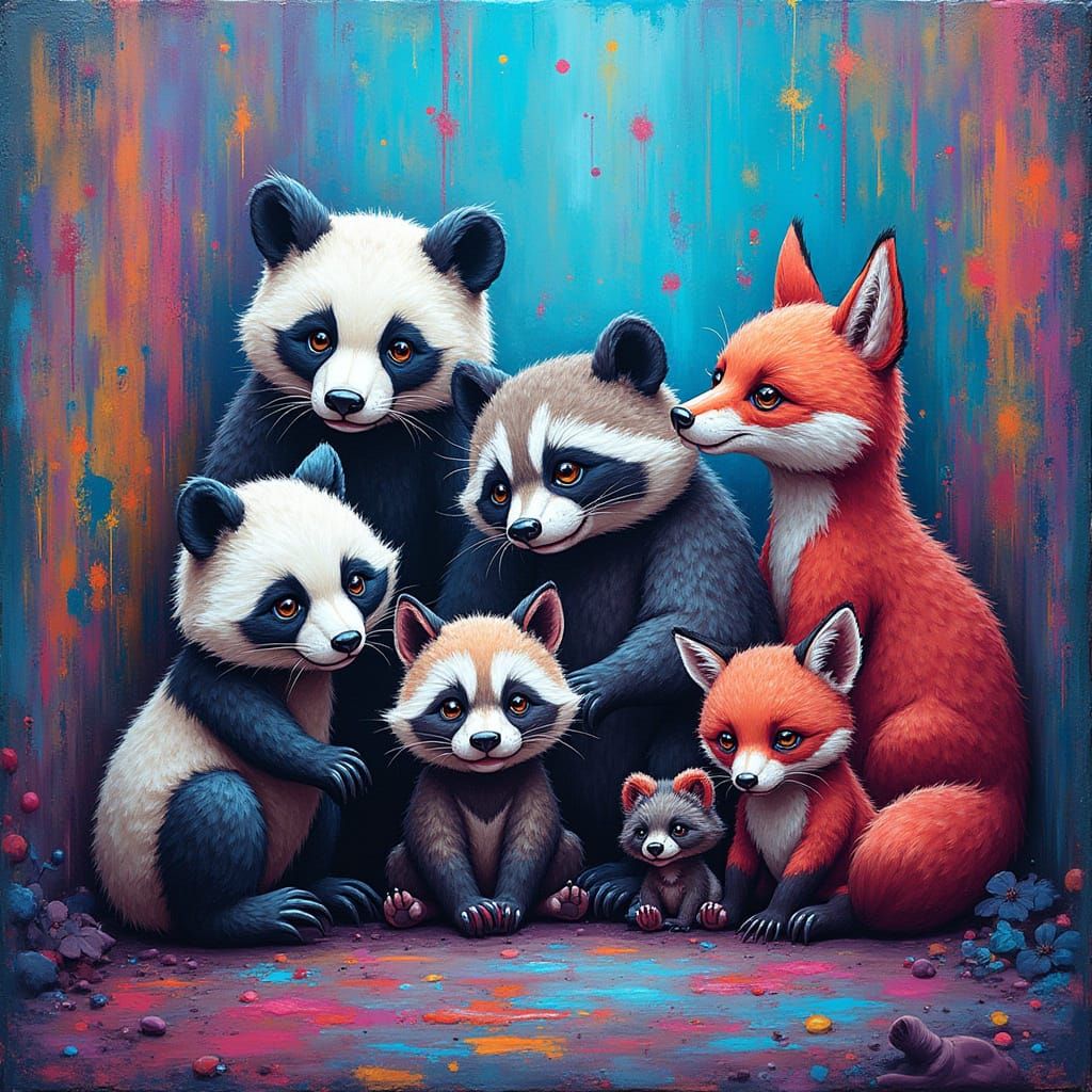 Vibrant Street Art Scene with Adorable Animals