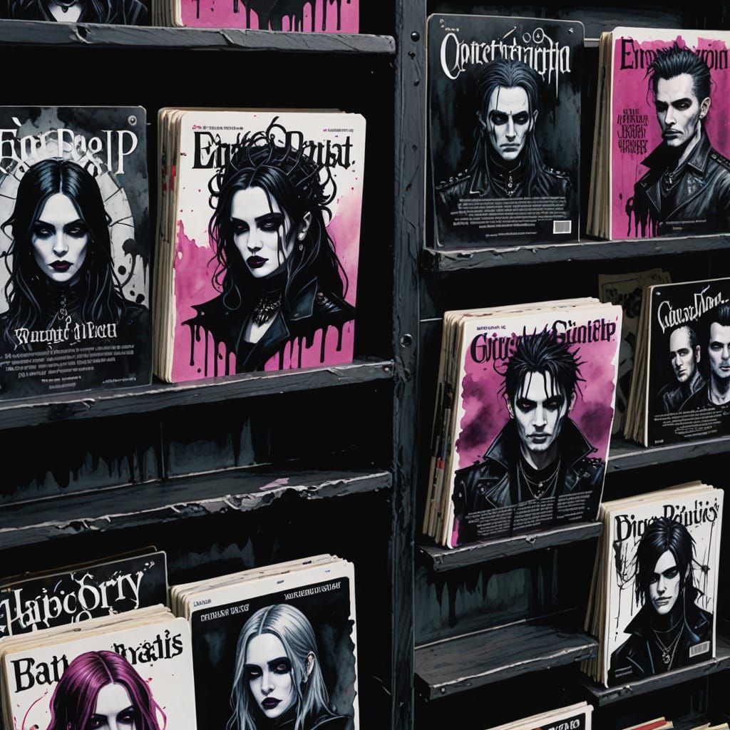 Goth Magazine Rack with Eerie Glow in Dark Watercolor