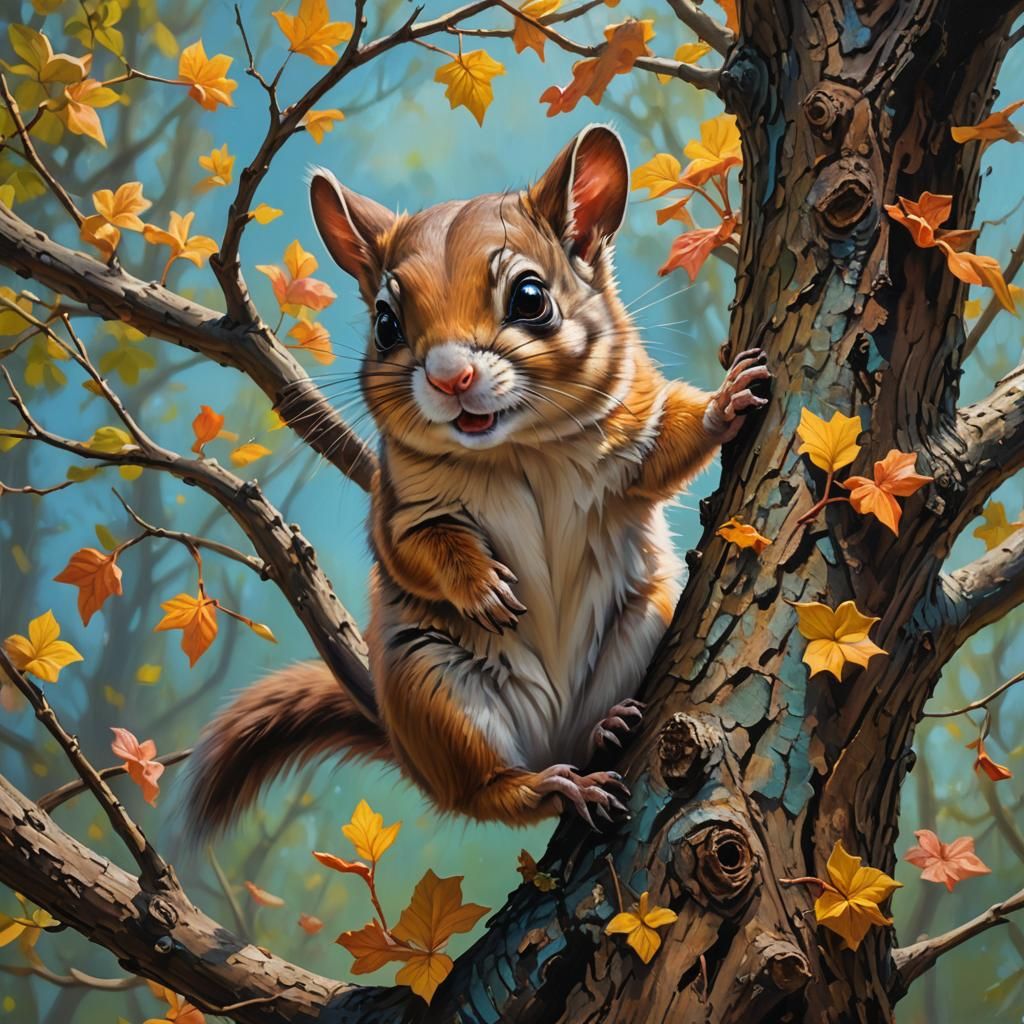 Enchanted Flying Squirrel in Hyperrealistic Oil Painting