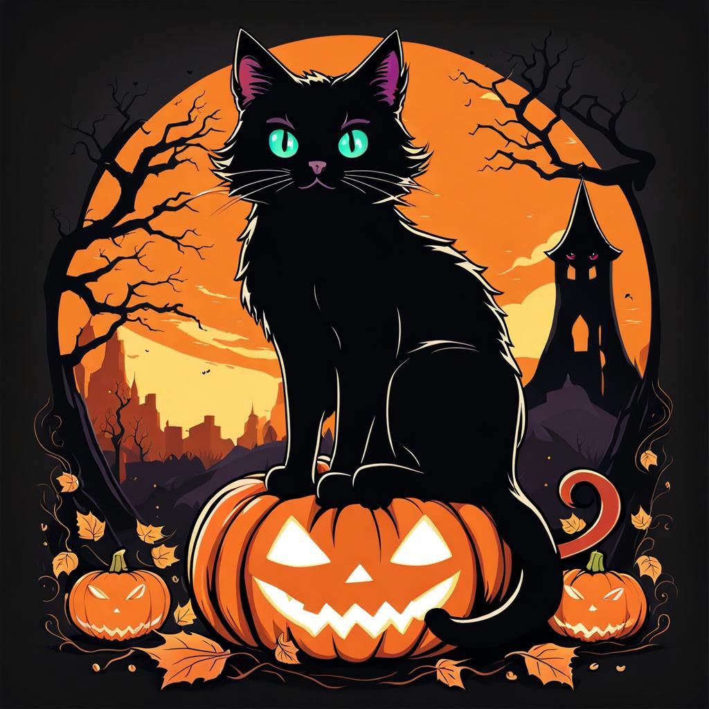 Black Cat and Pumpkin Poster Art