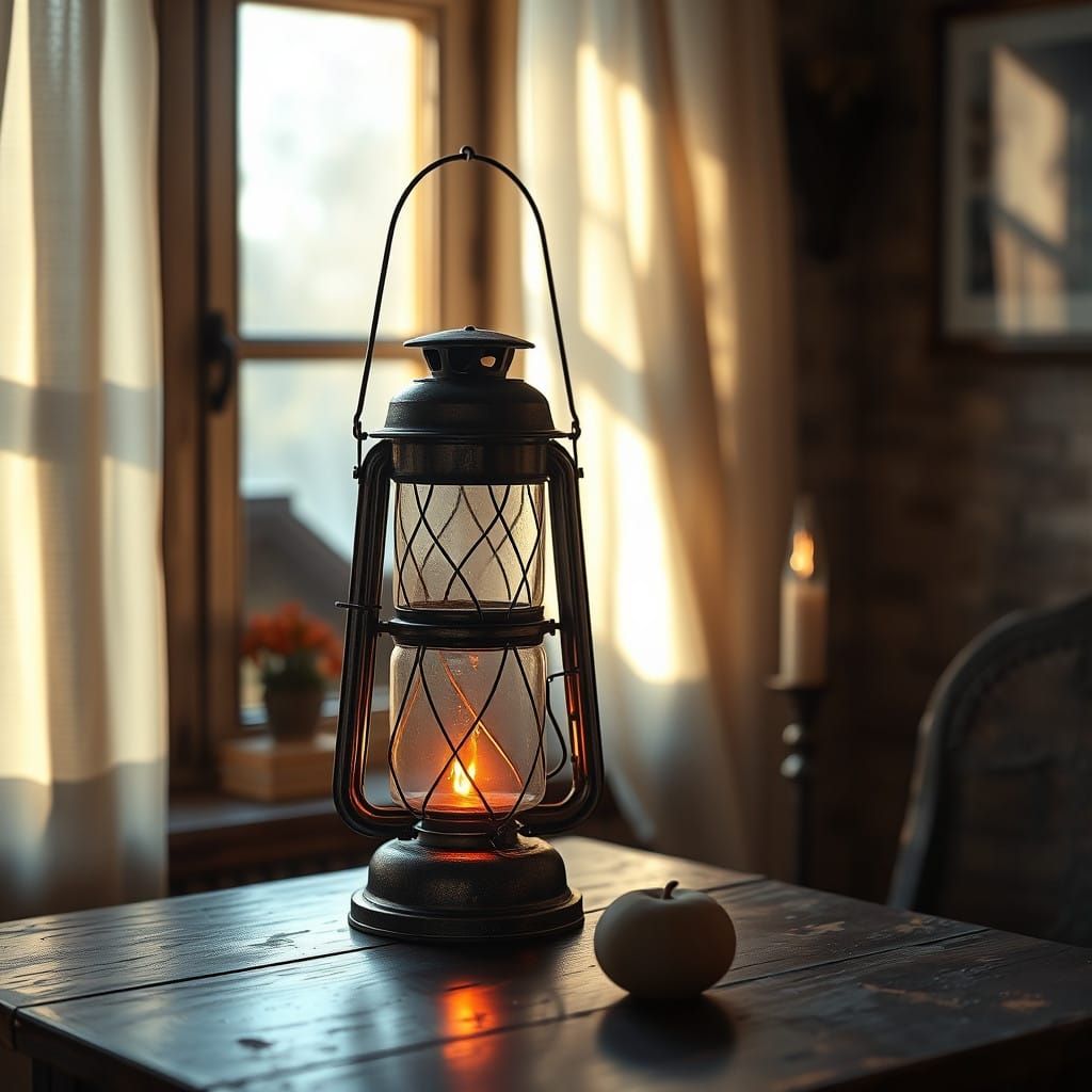 Surreal Earth Toned Masterpiece of an Antique Lantern in Sof...