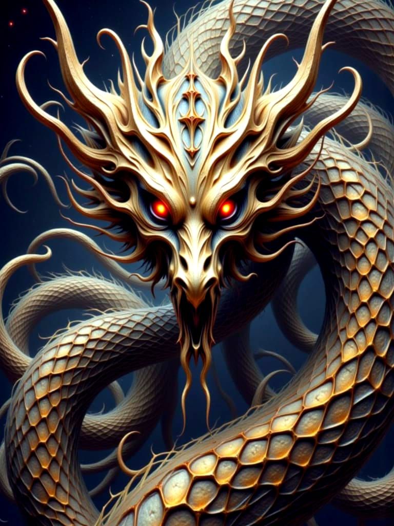 Majestic Demonic Dragon With Golden Scales