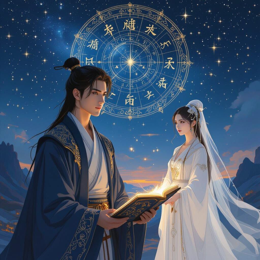 Celestial Romance: A Cinematic Astrology Scene