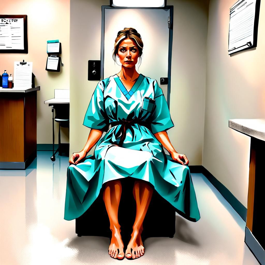 Vulnerable Patient Awaits Doctor in Examination Room