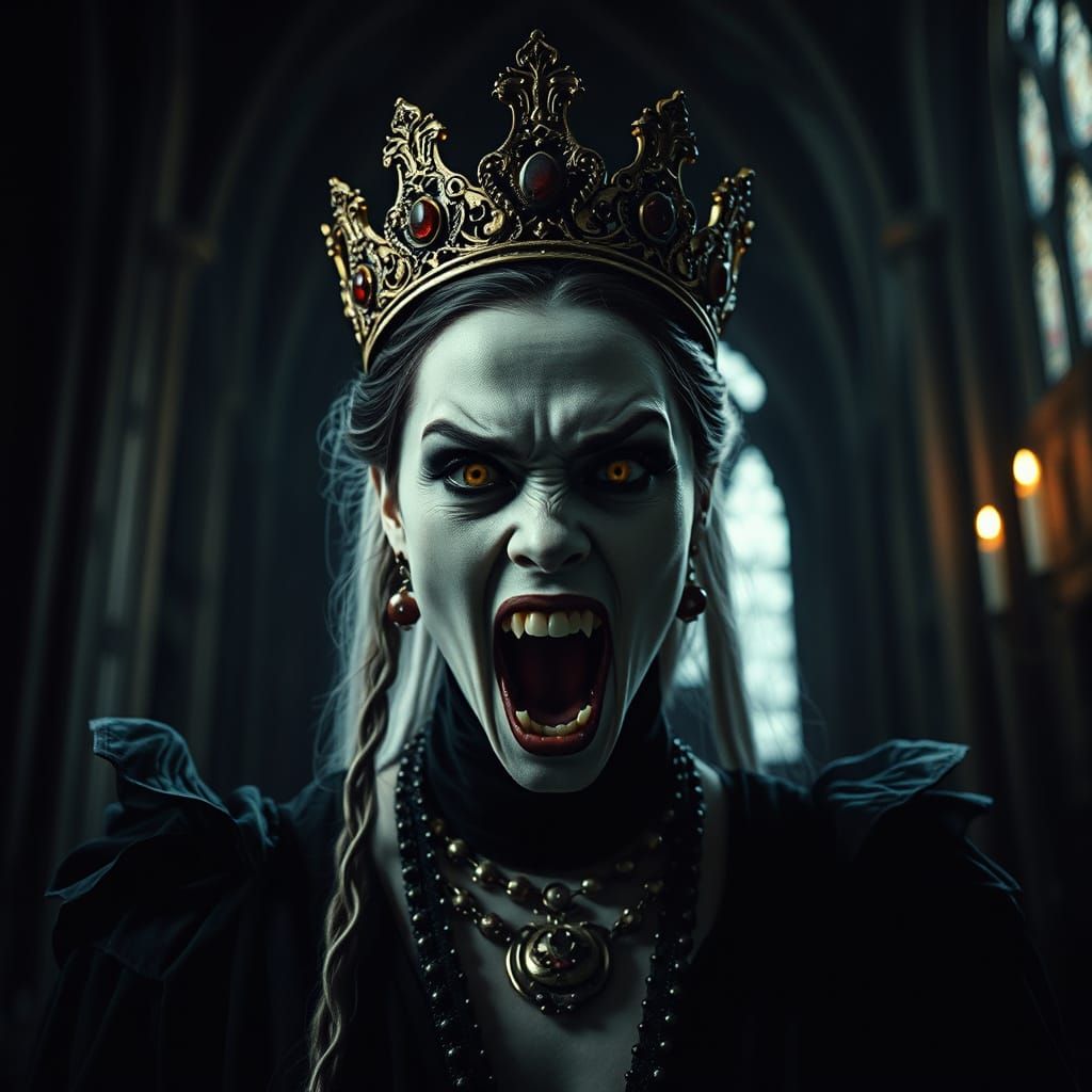 Cinematic Vampire Queen in Haunted Cathedral