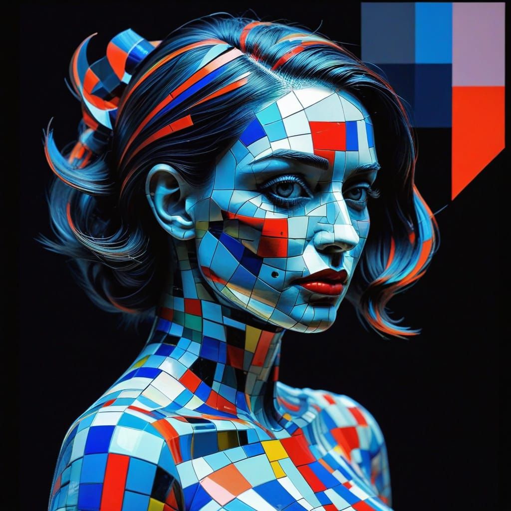 Cubist Glitch Art of 1950s Pin-Up Woman