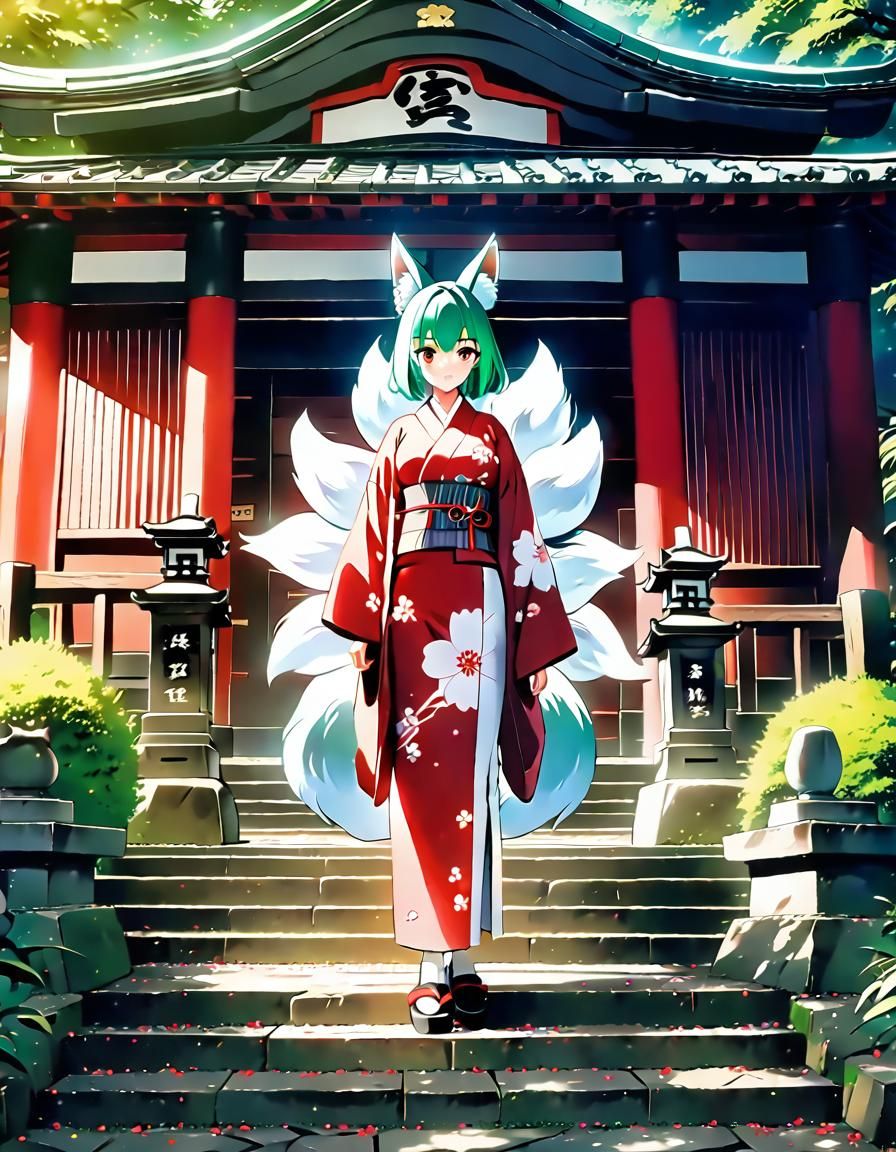 Anime Kitsune Woman at Shinto Shrine